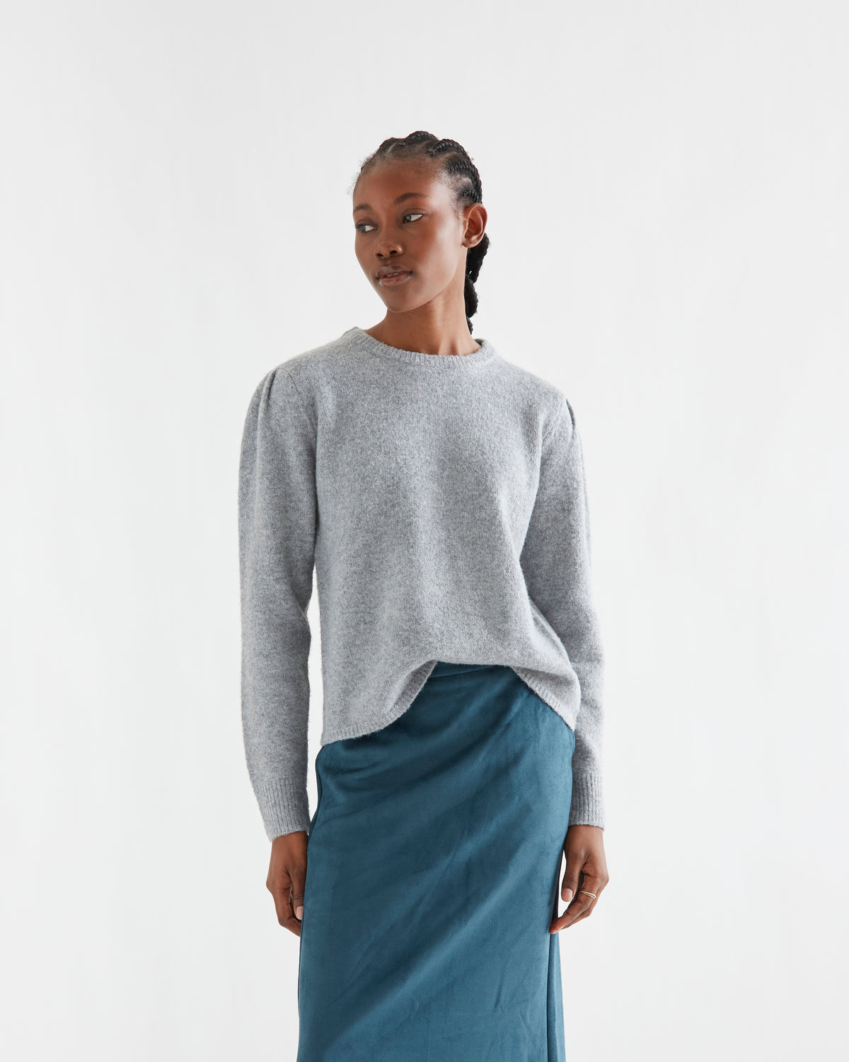 Grey Sweater with Puffed Shoulder Effect