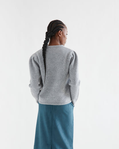 Grey Sweater with Puffed Shoulder Effect