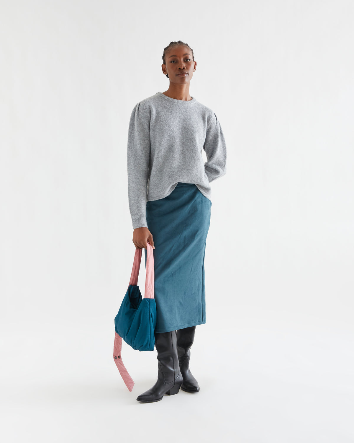 Grey Sweater with Puffed Shoulder Effect