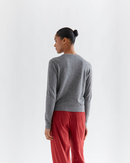Grey Fine Knit Jumper with Christmas Tree Detail