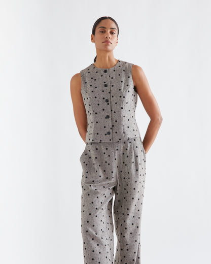 Grey Waistcoat with Black Flowers