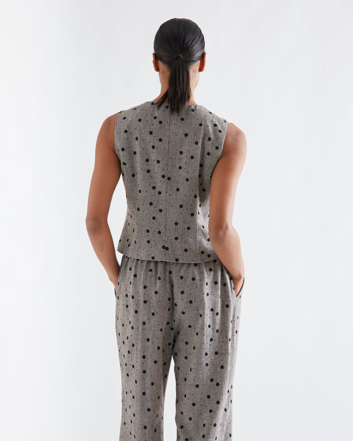 Grey Waistcoat with Black Flowers