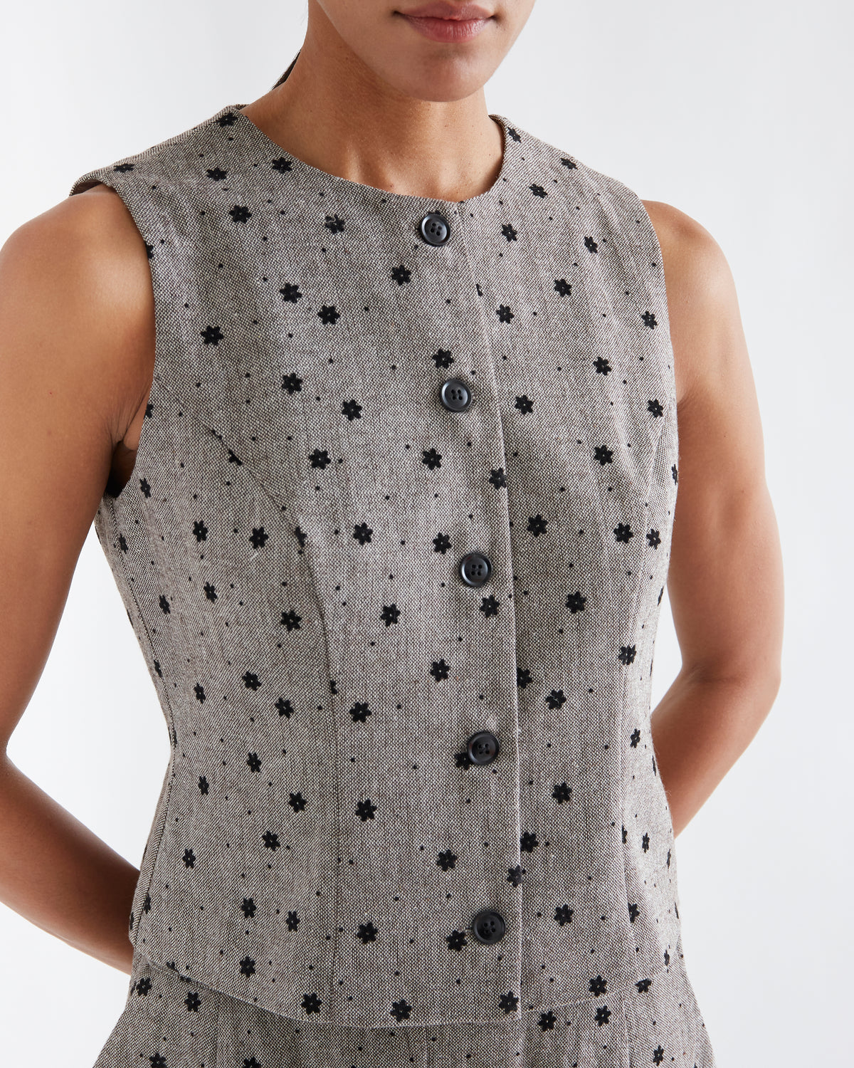 Grey Waistcoat with Black Flowers