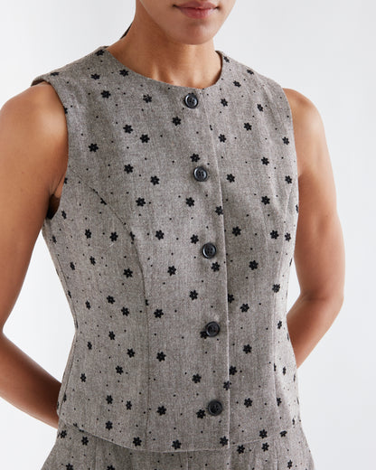Grey Waistcoat with Black Flowers
