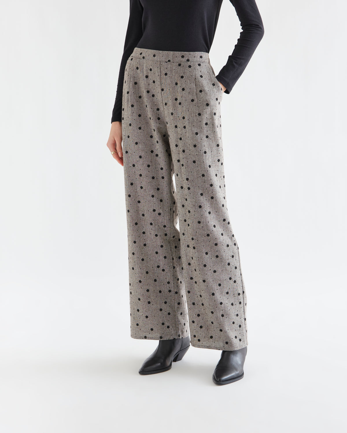 Grey Trousers with Black Flowers