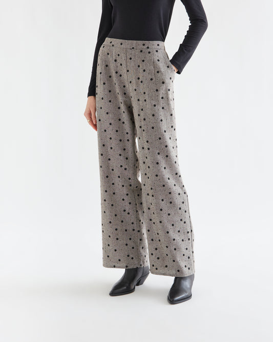 Grey Trousers with Black Flowers