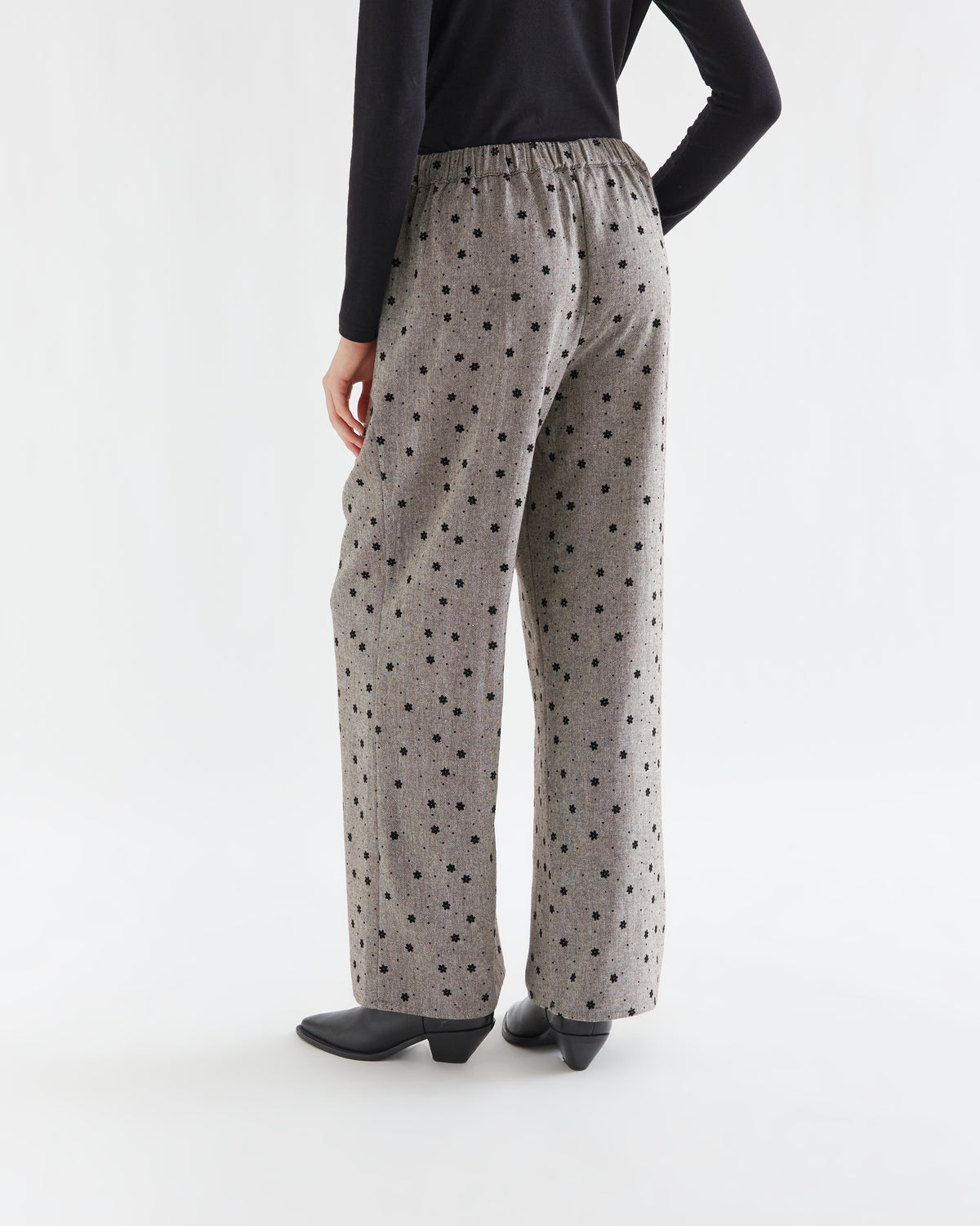 Grey Trousers with Black Flowers