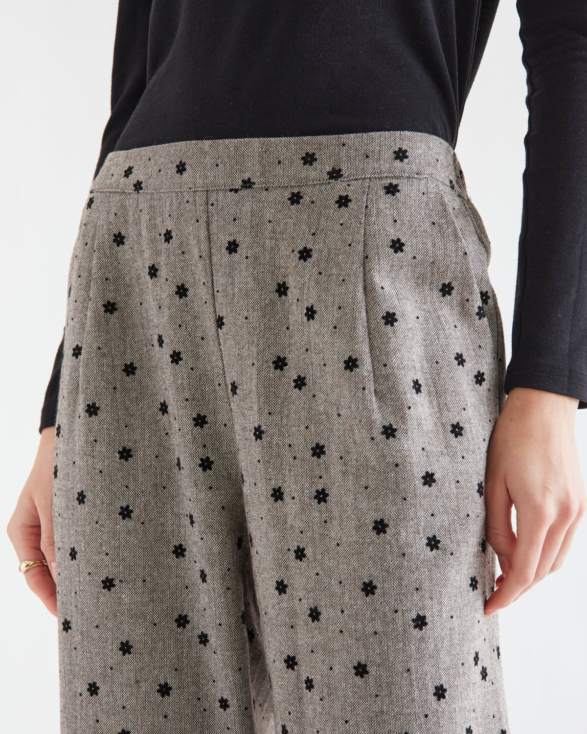 Grey Trousers with Black Flowers