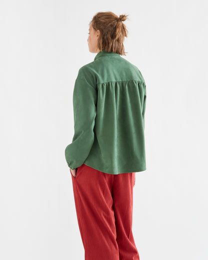 Green Suede Shirt with Maxi Bow