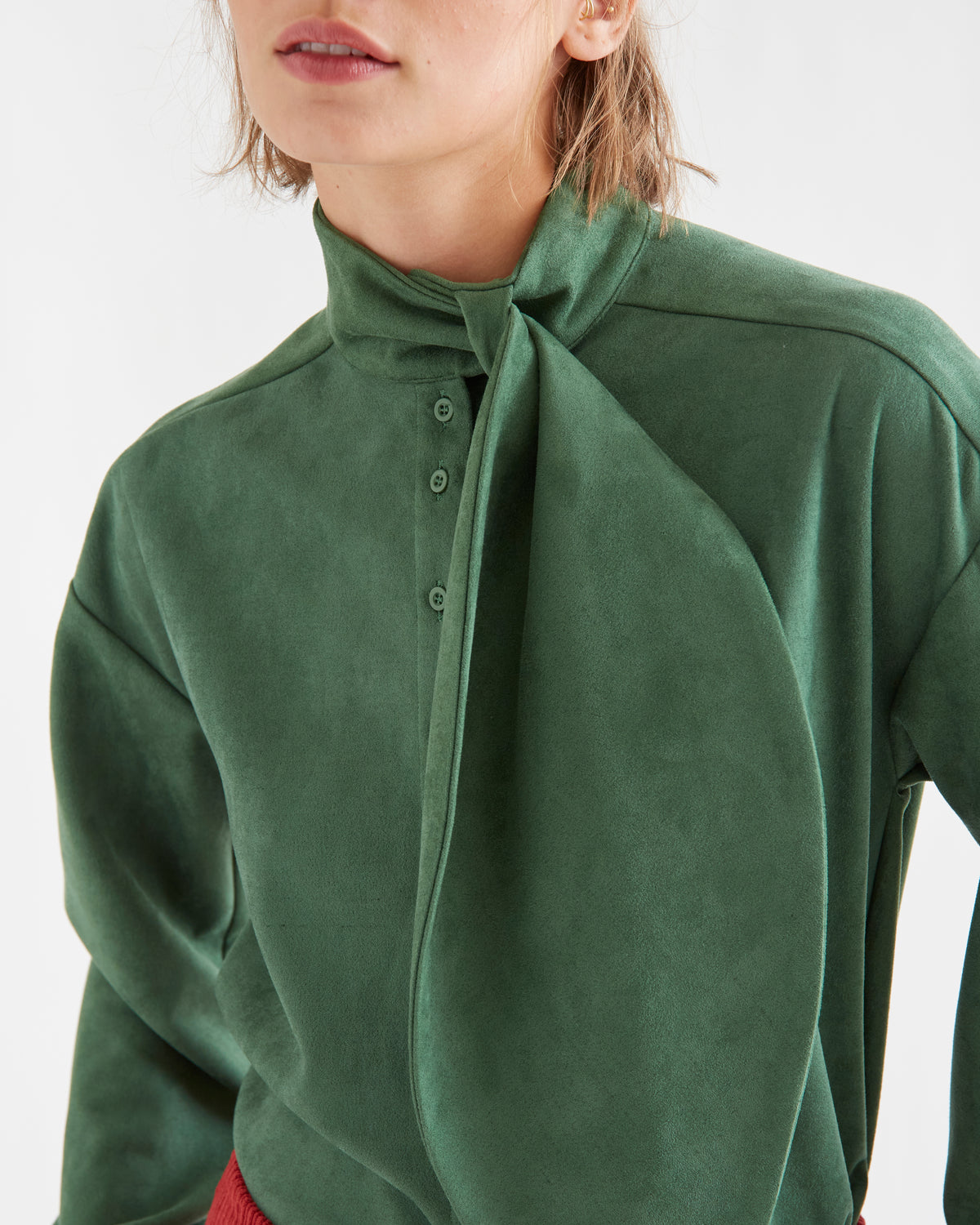 Green Suede Shirt with Maxi Bow
