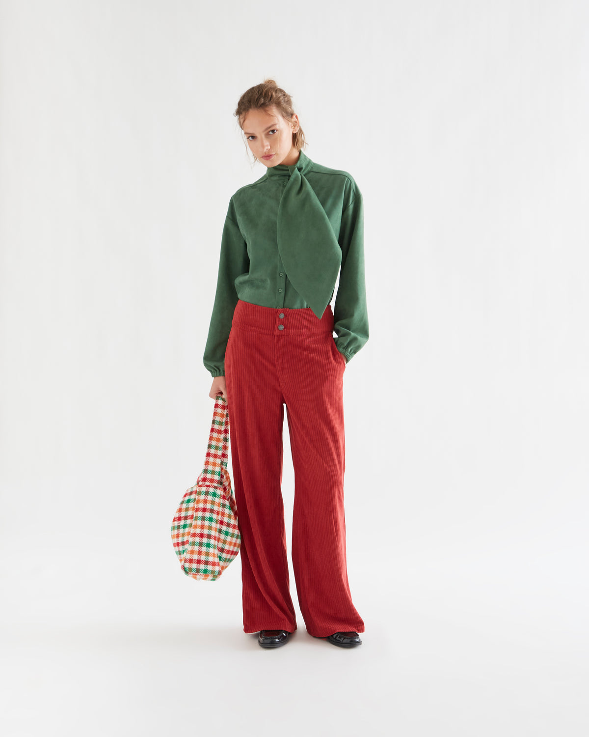 Green Suede Shirt with Maxi Bow