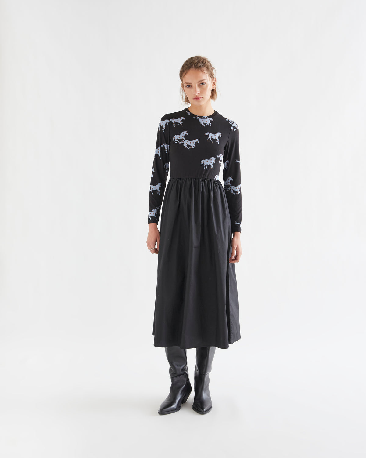 Horse Print Cotton Midi Dress
