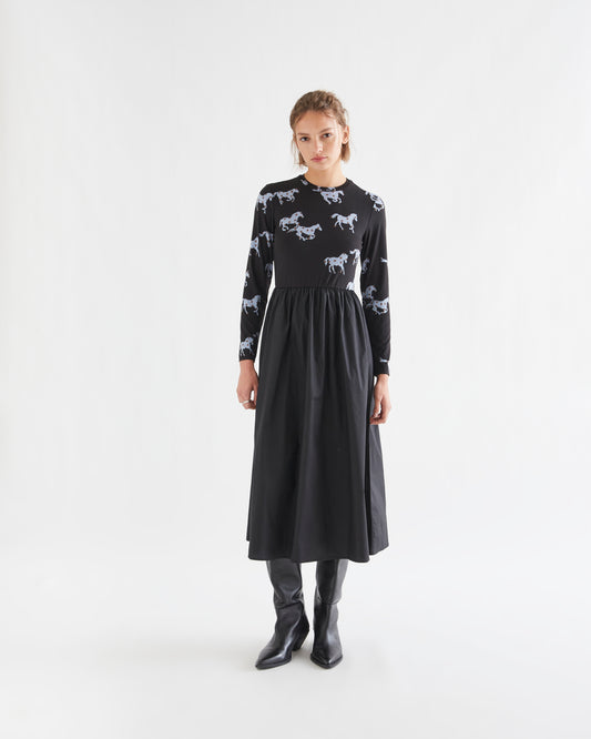 Horse Print Cotton Midi Dress