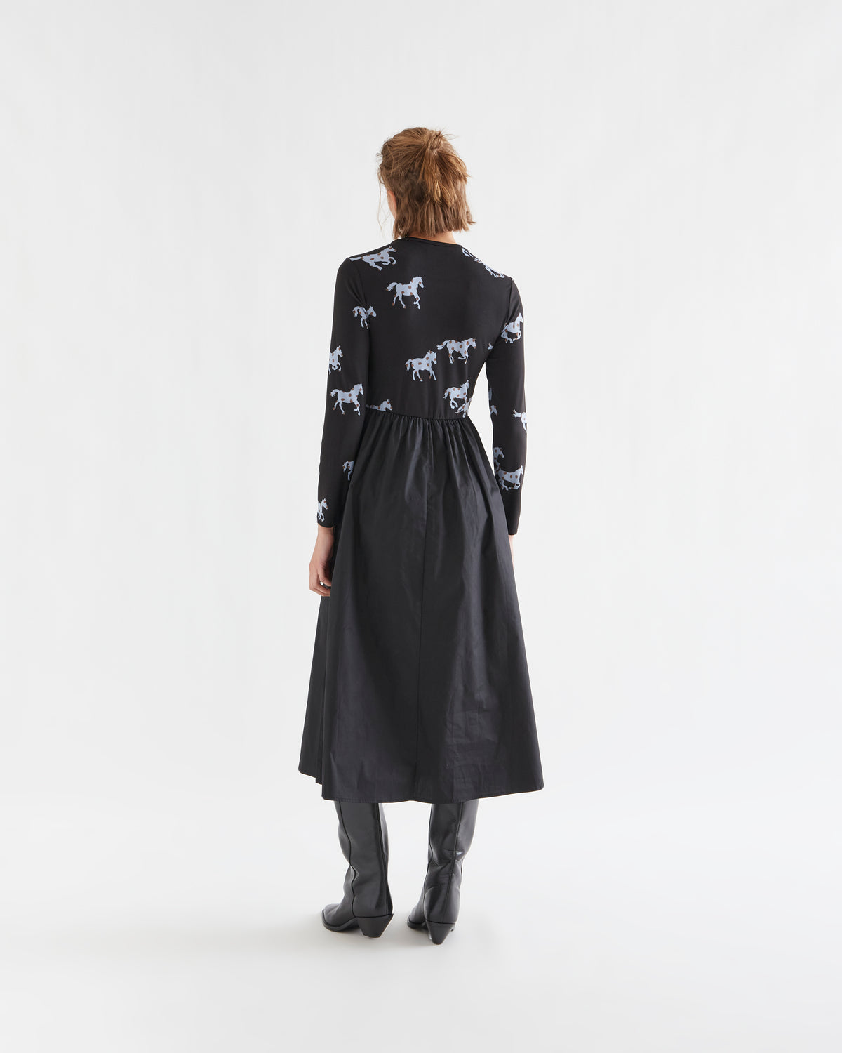 Horse Print Cotton Midi Dress