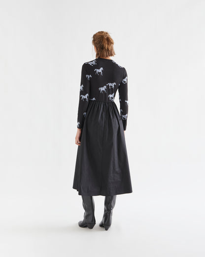 Horse Print Cotton Midi Dress