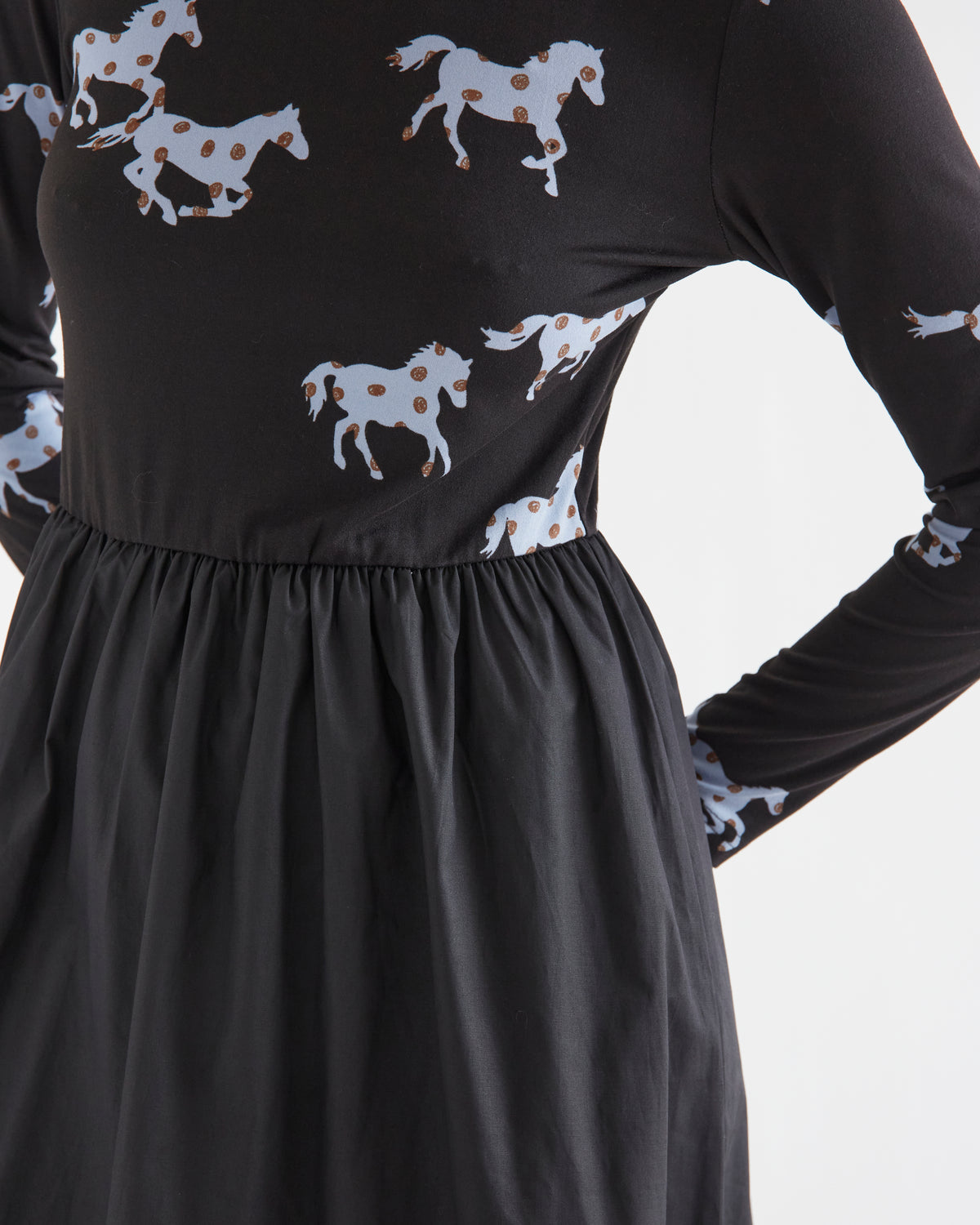 Horse Print Cotton Midi Dress