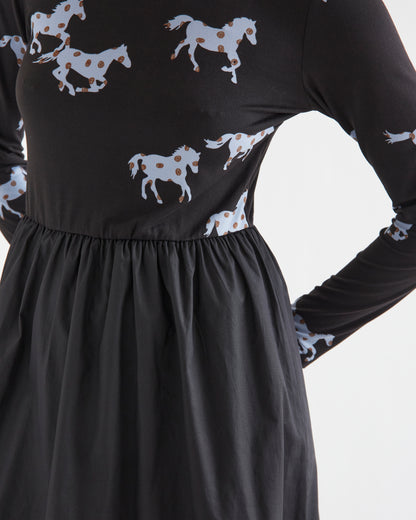 Horse Print Cotton Midi Dress