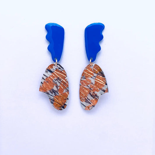 Tidal Sgraffito Earrings Mariner’s Blue Grey/Rose-Gold
