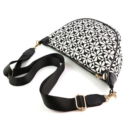 Black and White Tile Print Half Moon Bag