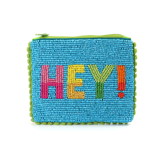 Turquoise 'Hey' Beaded Small Holiday Purse