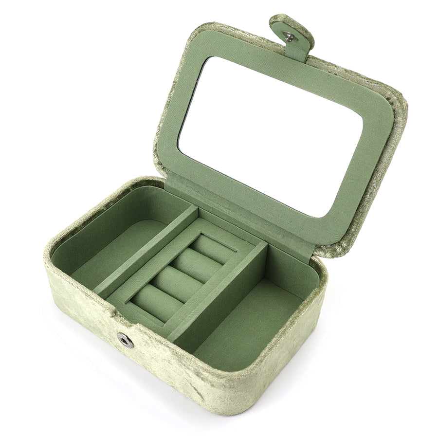 Green Velvet Dahlias Embroidered Rectangle Jewellery Box