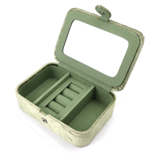 Green Velvet Dahlias Embroidered Rectangle Jewellery Box