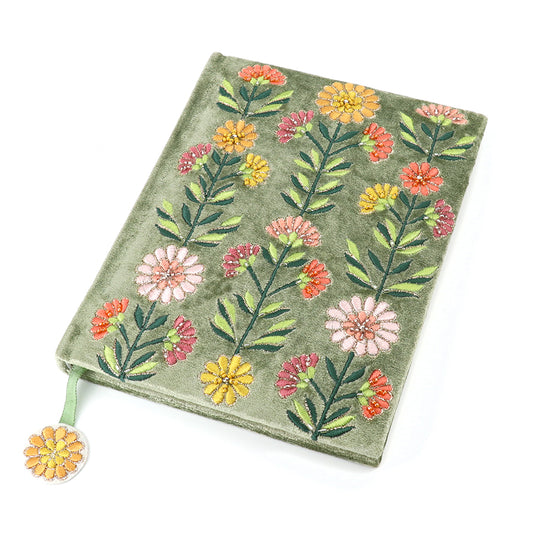 Green Velvet Dahlias Embroidered A5 Notebook