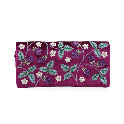 Bramble Plum Velvet Embroidered Winter Blackberries Jewellery Roll