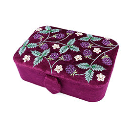 Bramble Plum Velvet Embroidered Winter Blackberries Medium Jewellery Box