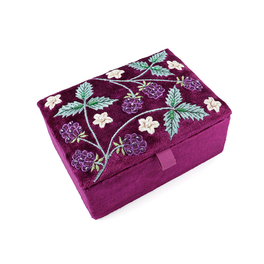 Bramble Plum Velvet Embroidered Winter Blackberries Small Jewellery Box