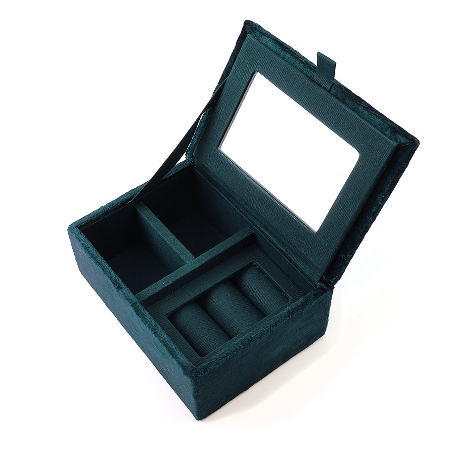 Crane Teal Velvet Embroidered Cranes and Flowers Small Jewellery Box