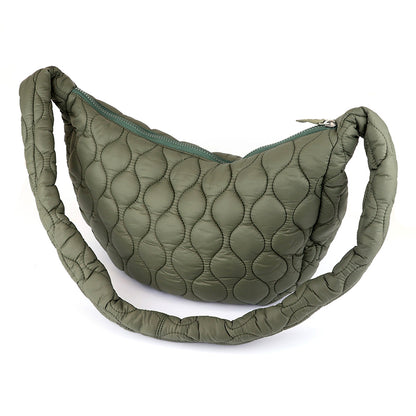 Polly Khaki Quilted Half Moon Bag