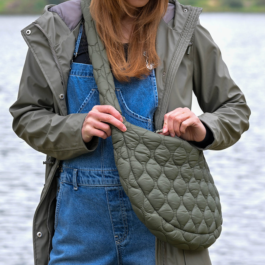 Polly Khaki Quilted Half Moon Bag