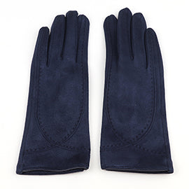 Kate Navy Faux Suede Gloves with Stitch Detail