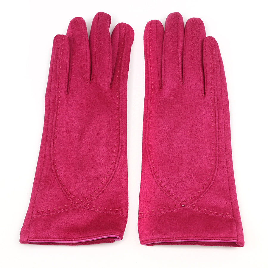 Kate Wine Faux Suede Gloves with Stitch Detail