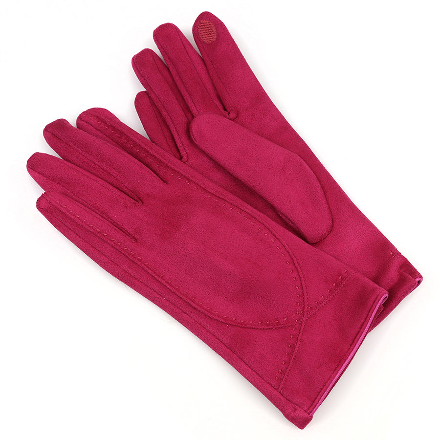 Kate Wine Faux Suede Gloves with Stitch Detail