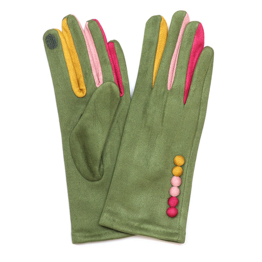 Frida Olive Multi Faux Suede Formal Gloves