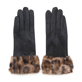 Lottie Charcoal Faux Suede Animal Print Trim Gloves
