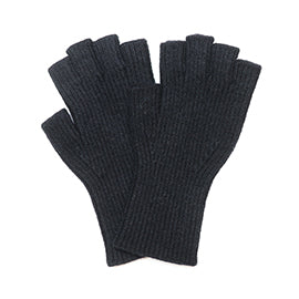Yasmin Black Recycled Blend Ribbed Fingerless Gloves