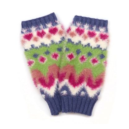 Imogen Green and Blue Mix Fluffy Zig-Zag Knit Wrist Warmers
