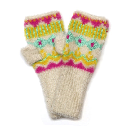 Mia Neon and Cream Mix Fluffy Zig-Zag Knit Wrist Warmers