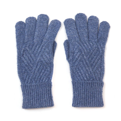 Charlotte Recycled Denim Blend Blue Cable Knit Gloves
