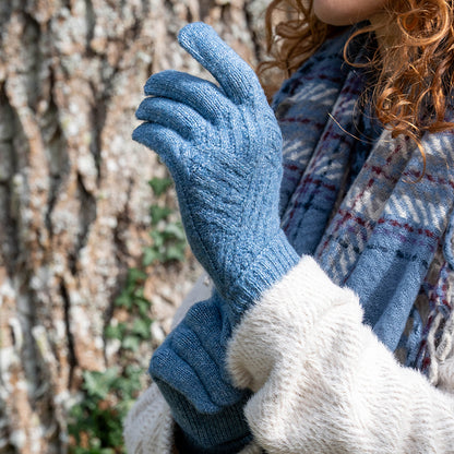 Charlotte Recycled Denim Blend Blue Cable Knit Gloves