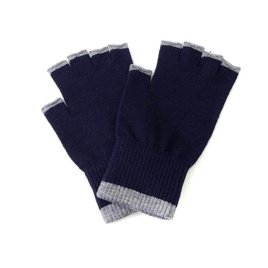 Theo Navy and Grey Fingerless Gloves for Men