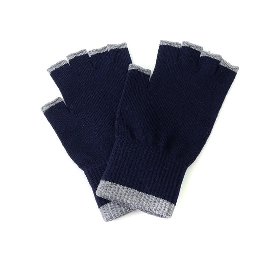 Theo Navy and Grey Fingerless Gloves for Men