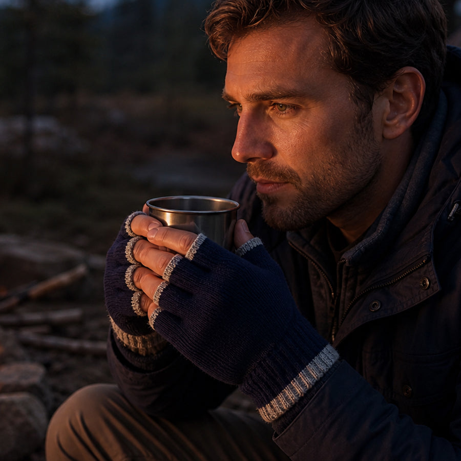 Theo Navy and Grey Fingerless Gloves for Men