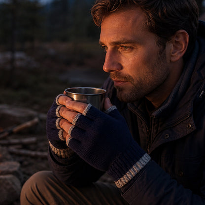 Theo Navy and Grey Fingerless Gloves for Men