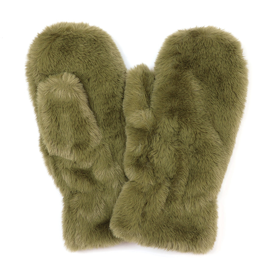 Natalia Super Soft Faux Fur Mittens in Khaki