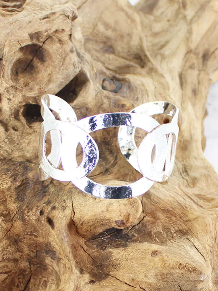 Beaten Metal Ring Cuff Silver
