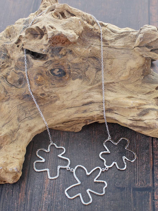 Metal Abstract Flower Necklace Silver